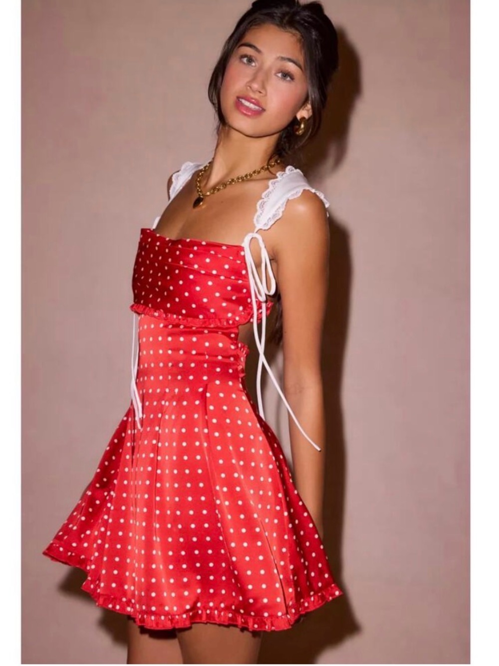 FOR LOVE & LEMONS Holland Satin Mini Dress in Red Size Medium